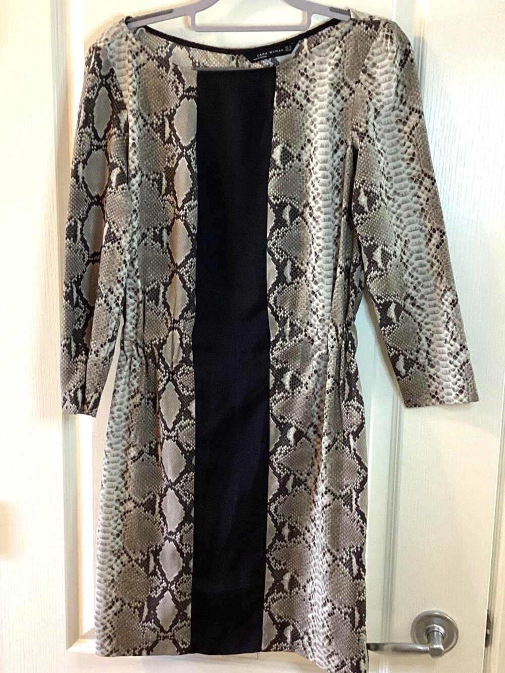 Zara Woman Snakeskin Print Pull-on Dress 3/4 Sleeves Size 5 Elasticized Waist - Picture 2 of 7